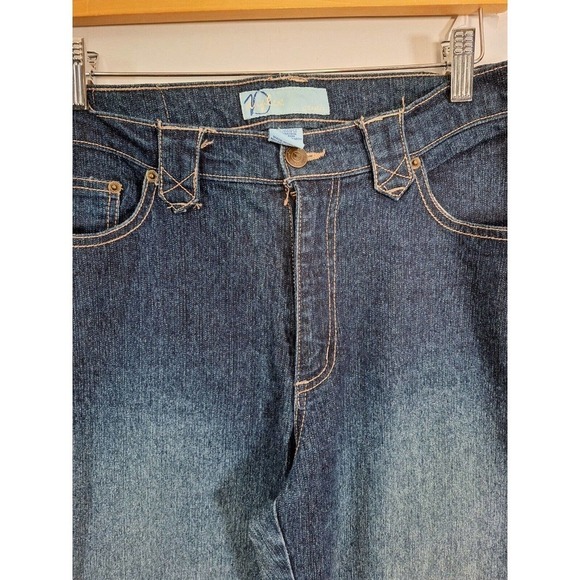 Y2K Dark Wash Stretch Jeans Bootcut/Flare Embroidered Flap Pockets Women Size 12 - Picture 4 of 8